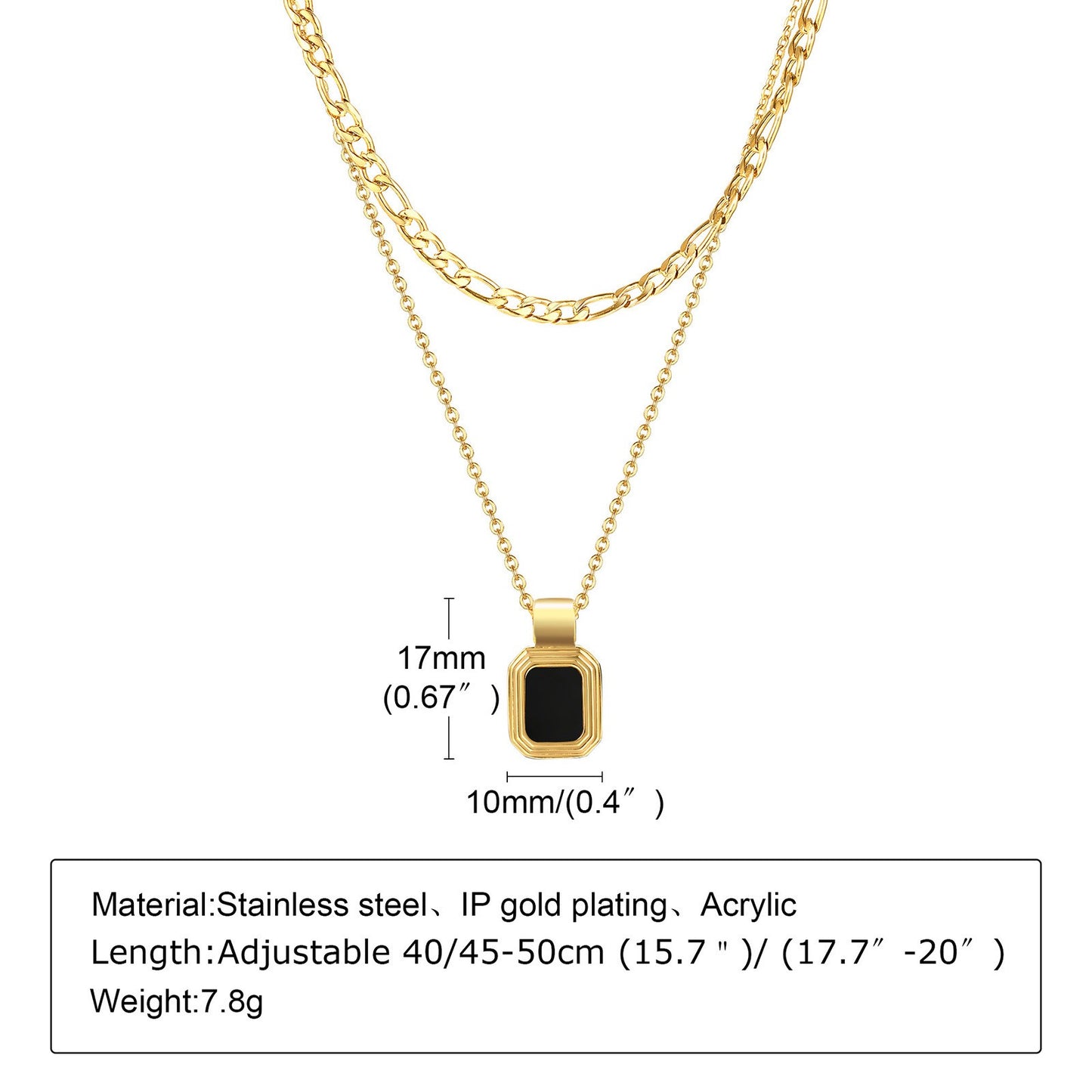 Collar Kemstone de acero inoxidable con placa cuadrada geométrica de doble capa - Colgante minimalista dorado para mujer NC-849