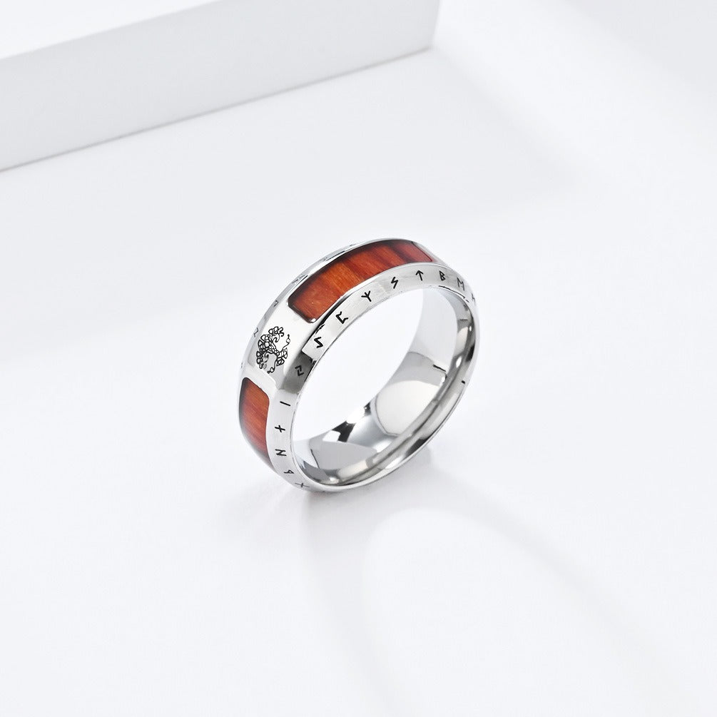 Kemstone Men’s Stainless Steel Viking Rune Ring – Vintage Tree of Life Band K-R918