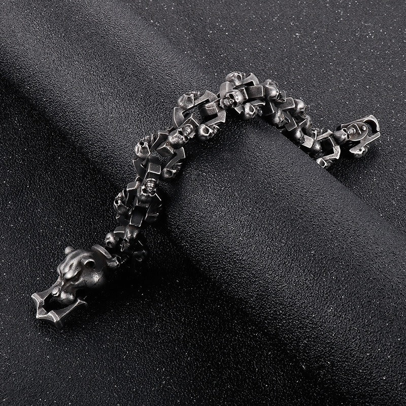 Kemstone Heavy Skull Panther Head Chain Bracelet for Men – Gothic Stainless Steel Biker Jewelry KB156415