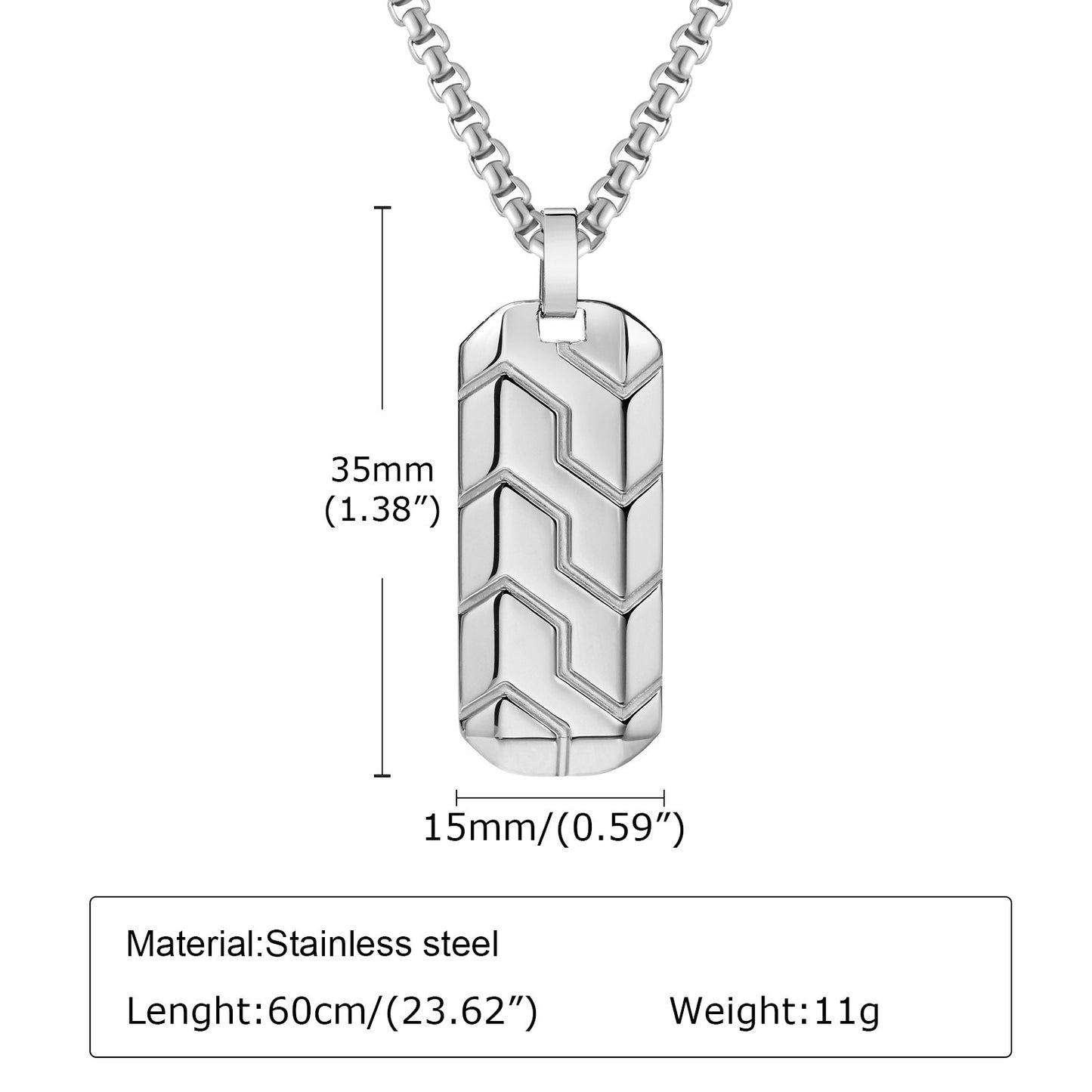 Tire Tread Pendant Necklace for Men – Stainless Steel Geometric Dog Tag PN-1857