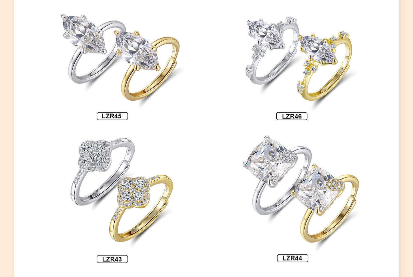 Cushion Cut Adjustable Ring – 925 Sterling Silver 5A Zircon Engagement Ring, 14K Gold & White Gold Plated Elegant Jewelry by Kemstone A4-LZR44