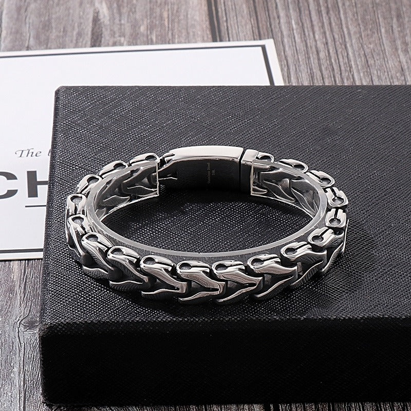 Kemstone Vintage Punk Titanium Steel Bone Chain Bracelet – Bold Retro Style KB148837