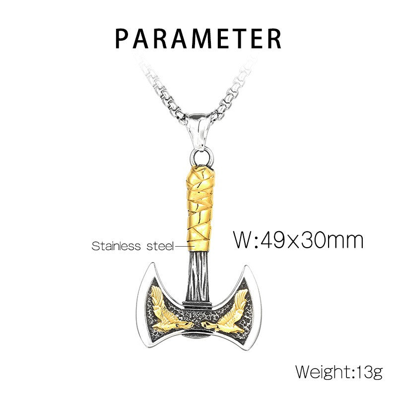 Kemstone Viking Axe & Raven Pendant – Norse Rune Titanium Steel Necklace for Men KP130627-TLX
