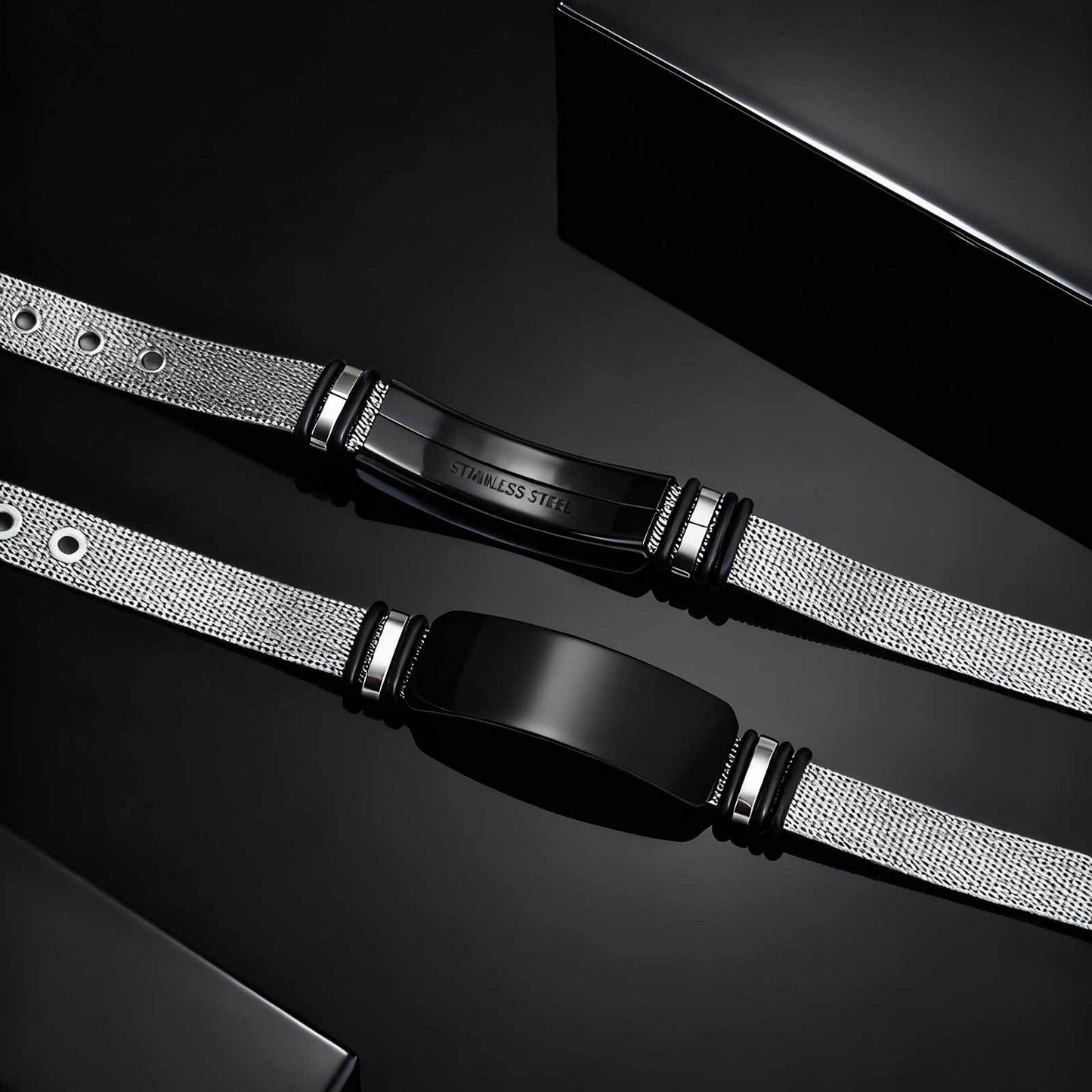 Kemstone Stainless Steel Mesh ID Bracelet for Men – Adjustable Watchband Style BR-2794