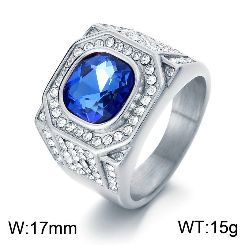 Kemstone Octagon Titanium Steel Hip-Hop Ring – Full-Cut Zircon Streetwear Band for Men KR110150
