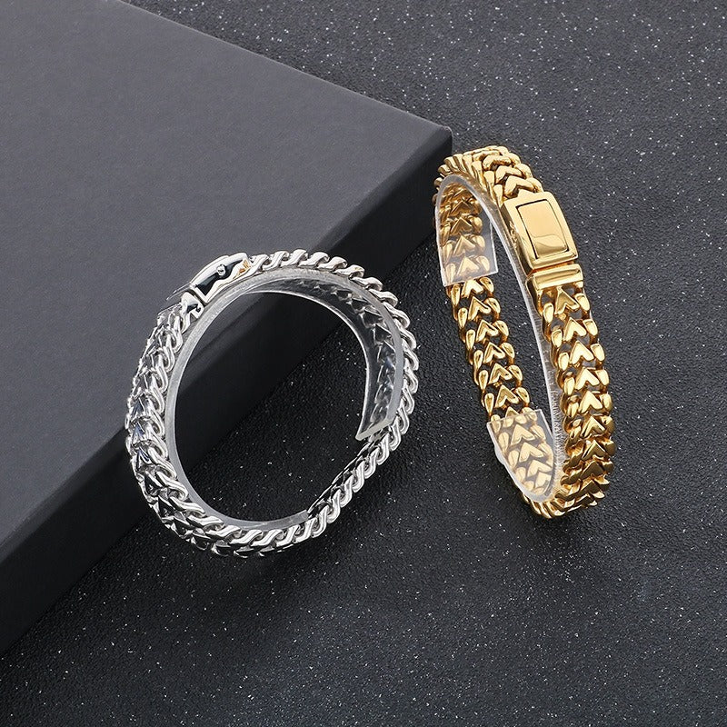 Kemstone Men’s Gold Heart-Link Chain Bracelet – Polished Stainless Steel Gothic Street Jewelry KB182583-KJX