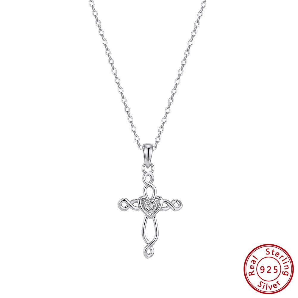 Kemstone Dainty Cross Necklace for Women 925 Sterling Silver Cubic Zirconia SAPN68