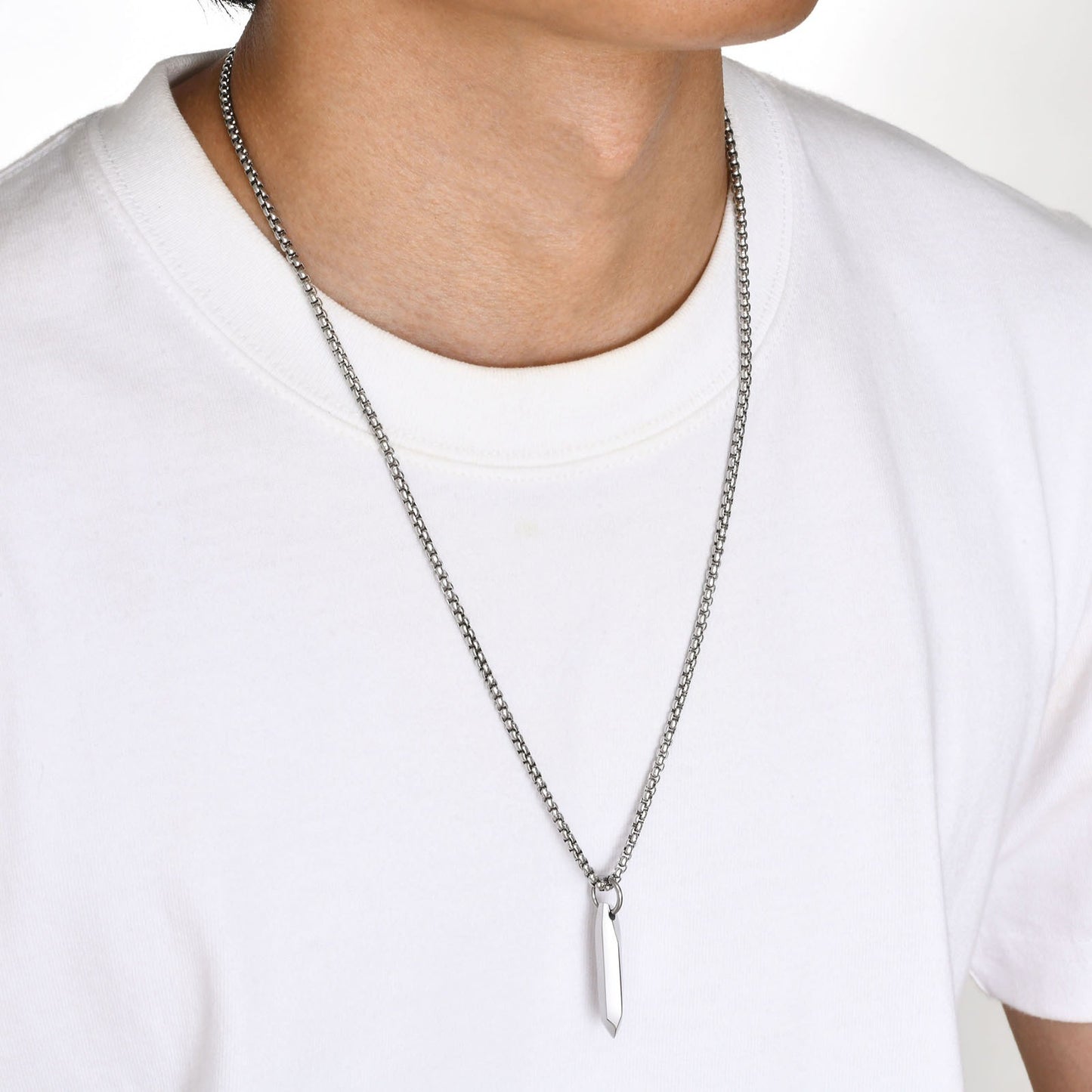 Kemstone Hex Spike Pendant Necklace for Men – Stainless Steel Gothic Nail Amulet Silver & Black PN-1832