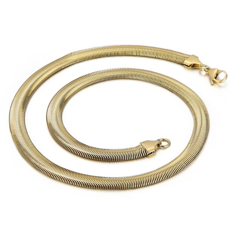 Men’s Flat Snake Chain Necklace – 6mm & 8mm 316L Stainless Steel Gothic Streetwear Jewelry KN203549-Z