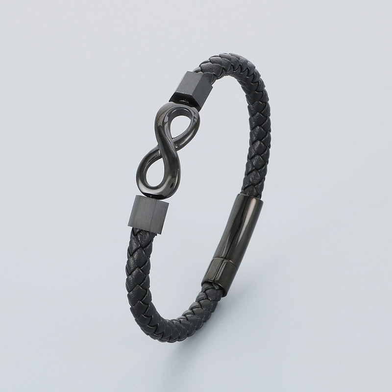 Simbolo dell'infinito, cinturino in pelle intrecciata, chiusura magnetica in acciaio al titanio per uomo KB182678-JR