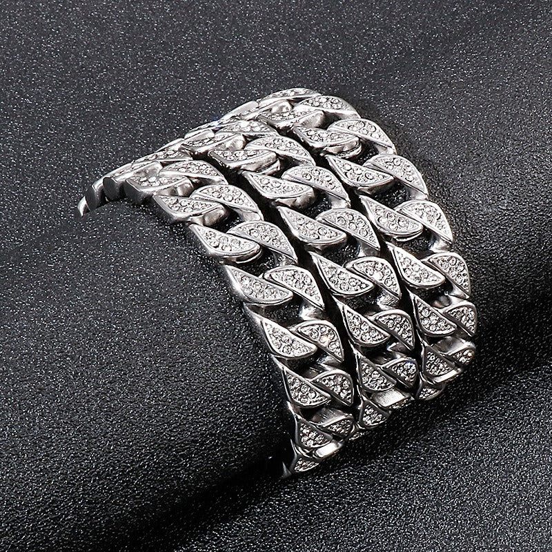 Kemstone Bold Cuban Link Chain - Stainless Steel Hiphop Necklace with Full-Cut Sparkling Stones KS102416-BD
