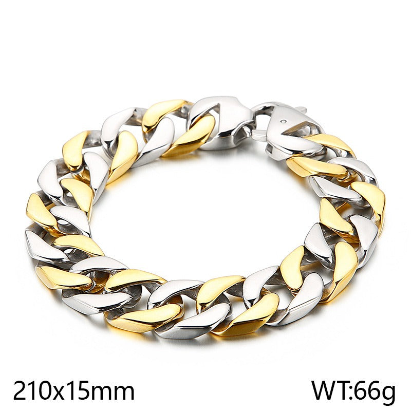 Kemstone Men’s Stainless Steel Cuban Chain Bracelet – 21cm Street Style Gothic Power Link KB27123-D