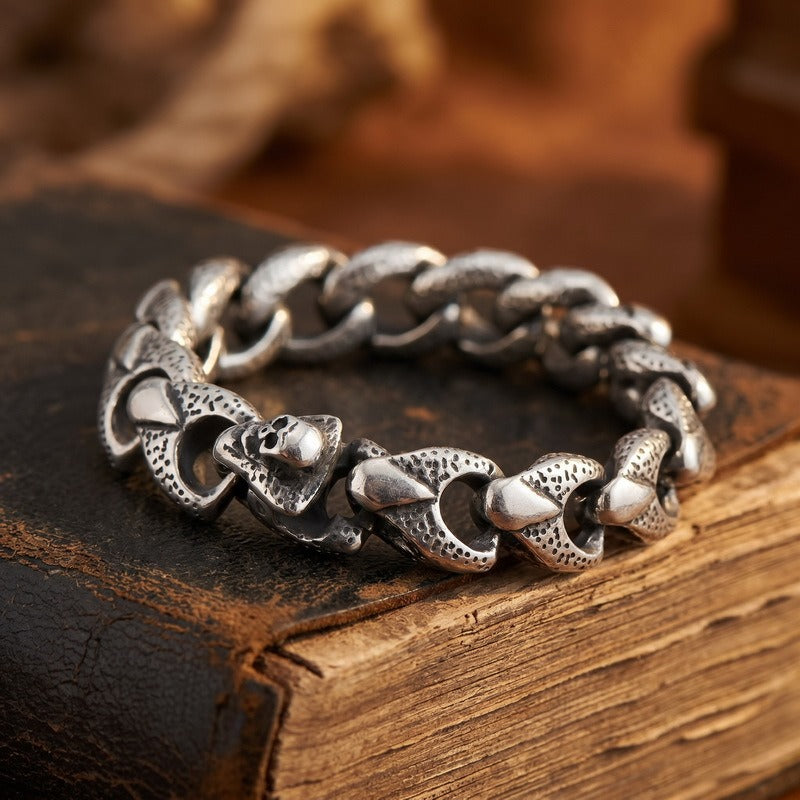 Kemston Skull Clasp Dragon Bone Chain Bracelet for Men Titanium Steel Blackened Punk Biker Heavy Link KB209637-KJX