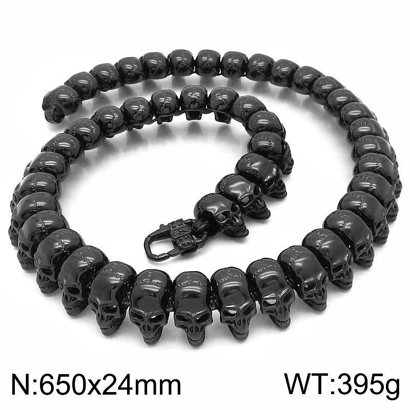Kemstone Skull Link Chain Necklace & Bracelet – Stainless Steel Gothic Hip-Hop Jewelry KB29213-D