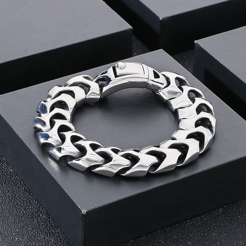 Kemstone Bold Punk Titanium Steel Square Buckle Dragon Bone Chain Bracelet Handmade 22CM KB112527-BD