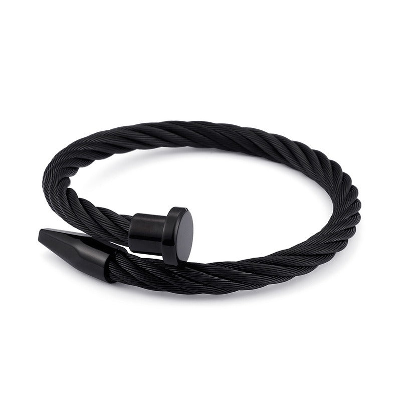 Kemstone Men’s Nail Cable Cuff Bracelet – Stainless Steel Industrial Punk Wristband KB110358-K