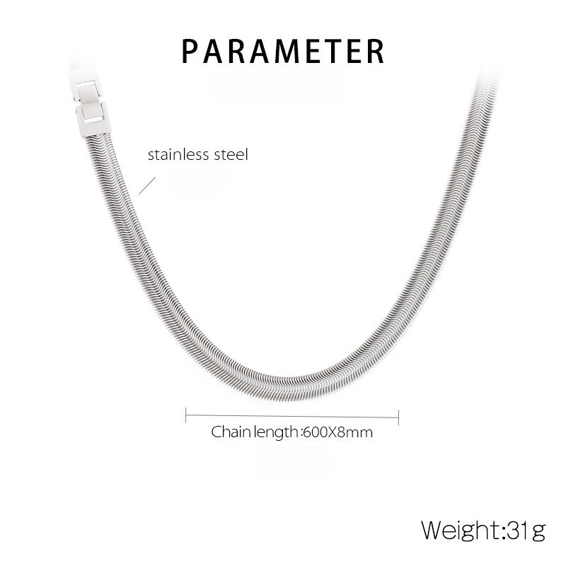 Hip-Hop Flat Snake Chain Necklace & Bracelet – Stainless Steel Herringbone Jewelry for Men KN228487