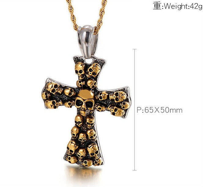 Kemstone Gothic Skull Cross Necklace – Matte Black Punk Pendant for Men KP55728-B