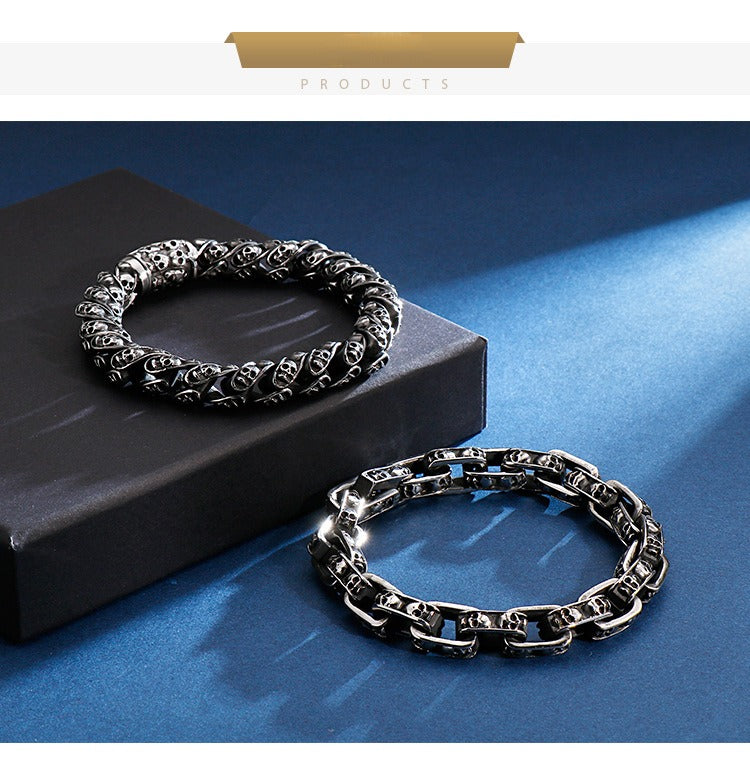 Kemstone Skull Chain Bracelet – Stainless & Titanium Steel Biker Jewelry for Men | Gothic Punk Street Style KB120968-BDJX