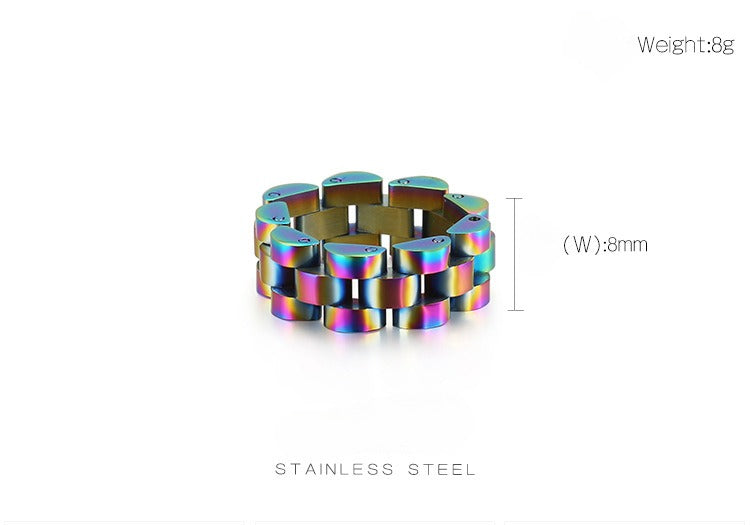 Kemstone Men’s Watch Link Chain Ring – Stainless Steel Hip-Hop Gothic Jewelry KR89119-K