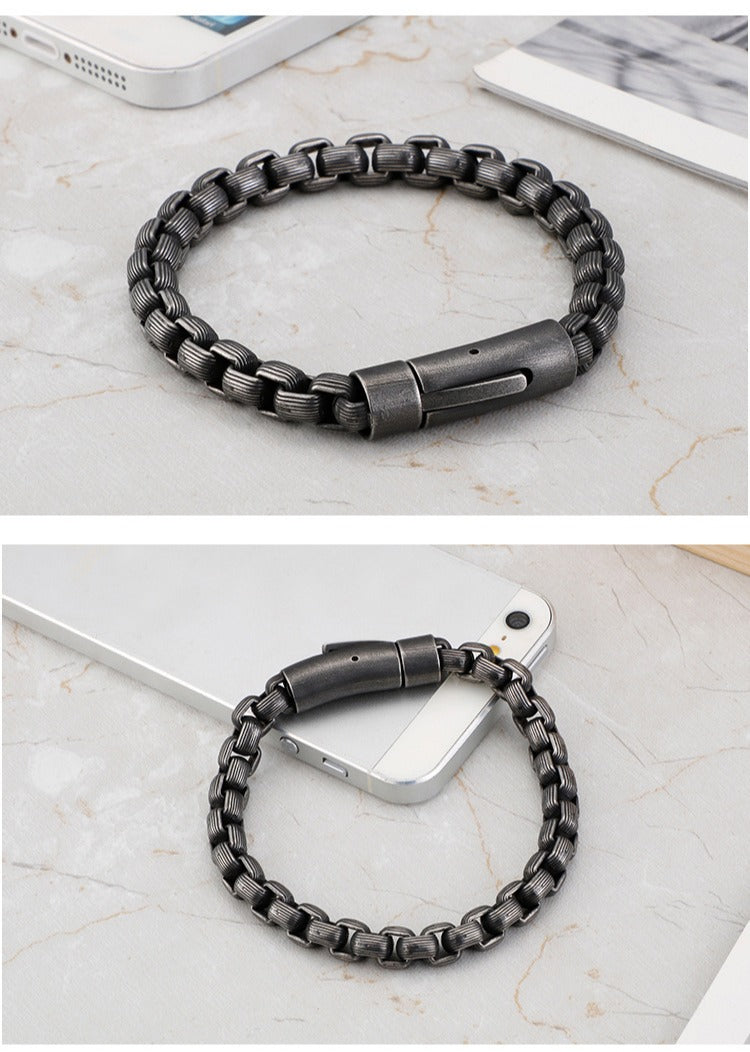 Kemstone Men’s Chunky Stripe Link Bracelet – Stainless Steel Biker Chain KB98786-K