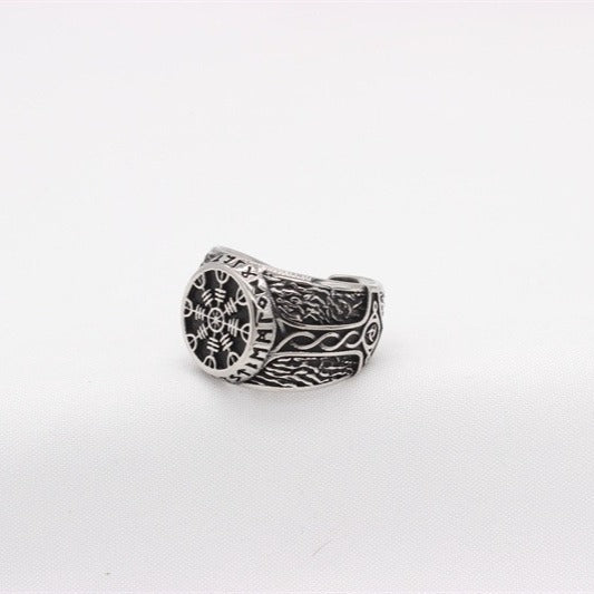 Kemstone Viking Compass Titanium Steel Ring for Men – Silver 16mm R1778