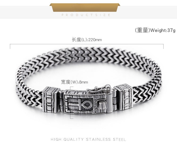 Kemstone Double-Row Titanium Steel Chain Bracelet – Rugged Punk Style for Men KB97942