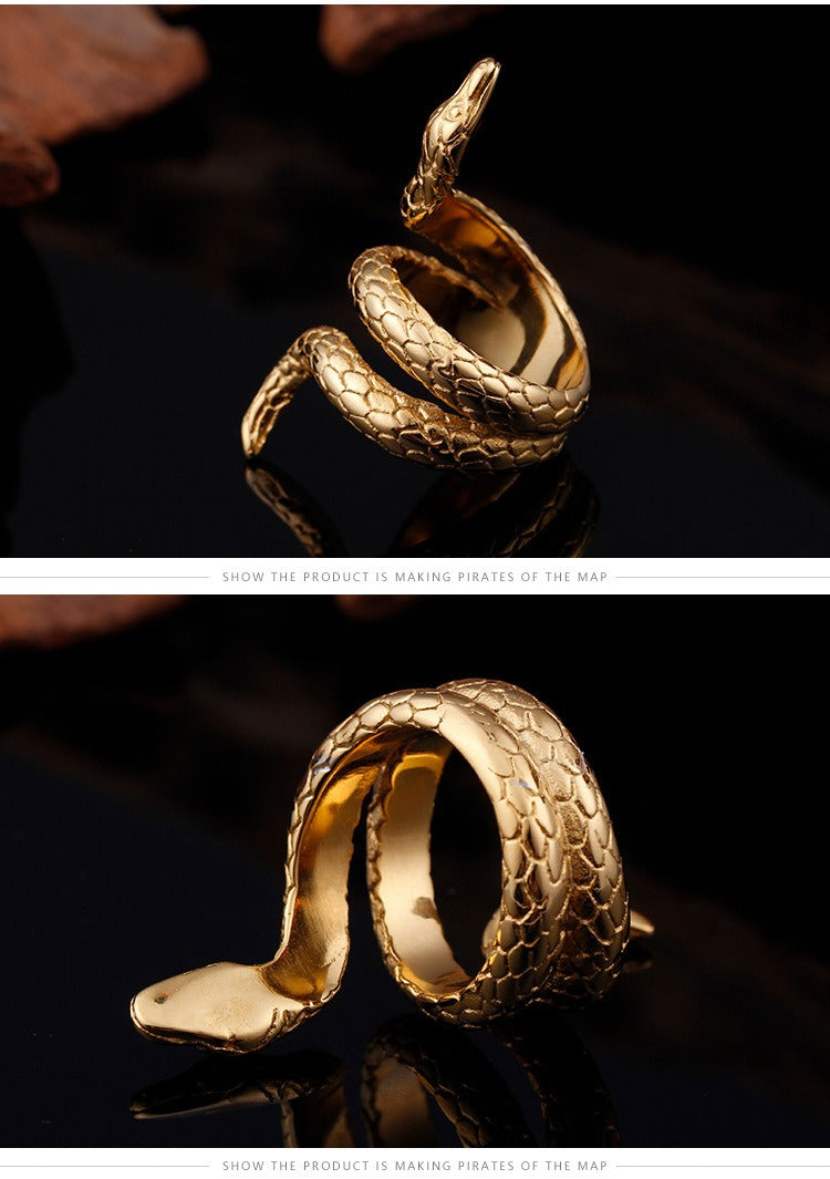 Kemstone Vintage Punk Cobra Titanium Steel Ring β Handcrafted Snake Design KR52350-K