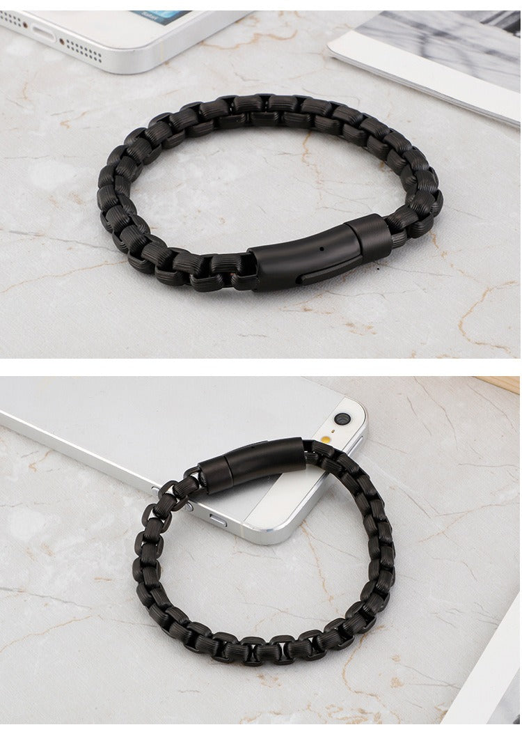Kemstone Men’s Chunky Stripe Link Bracelet – Stainless Steel Biker Chain KB98786-K
