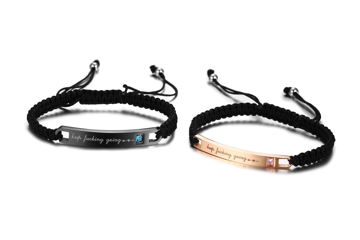 Kemstone Adjustable Couples Bracelet – Braided Rope & Stainless Steel with Zircon Accent CB-035