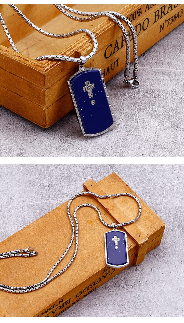 Kemstone Titanium Steel Military Cross Pendant – Rugged Necklace for Men with Engraved Gothic Detailing KN90099