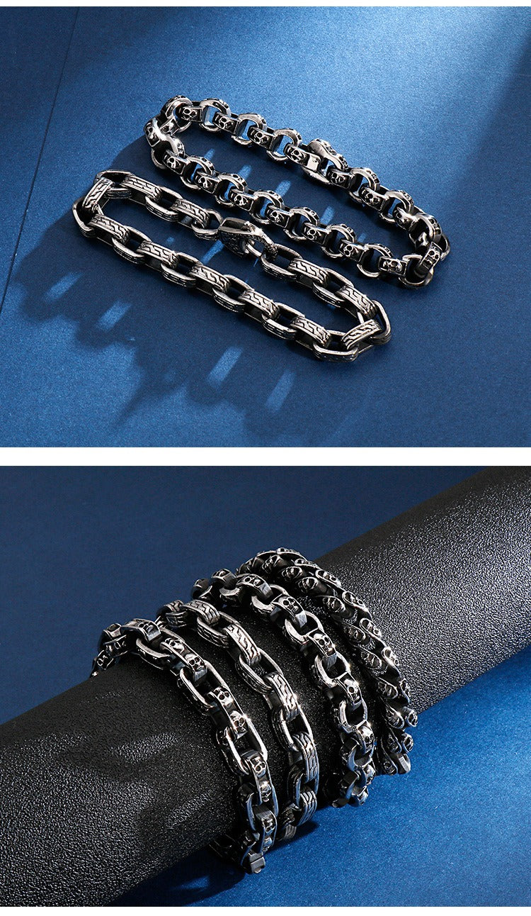 Kemstone Skull Chain Bracelet – Stainless & Titanium Steel Biker Jewelry for Men | Gothic Punk Street Style KB120968-BDJX