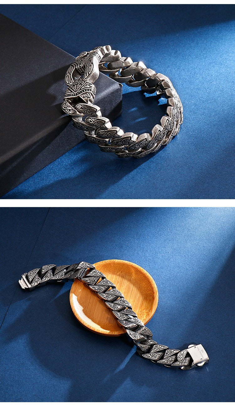 Kemstone Nordic Patterned Curb Chain Bracelet – Heavy 316L Stainless Steel Men’s Gothic Jewelry KB128122