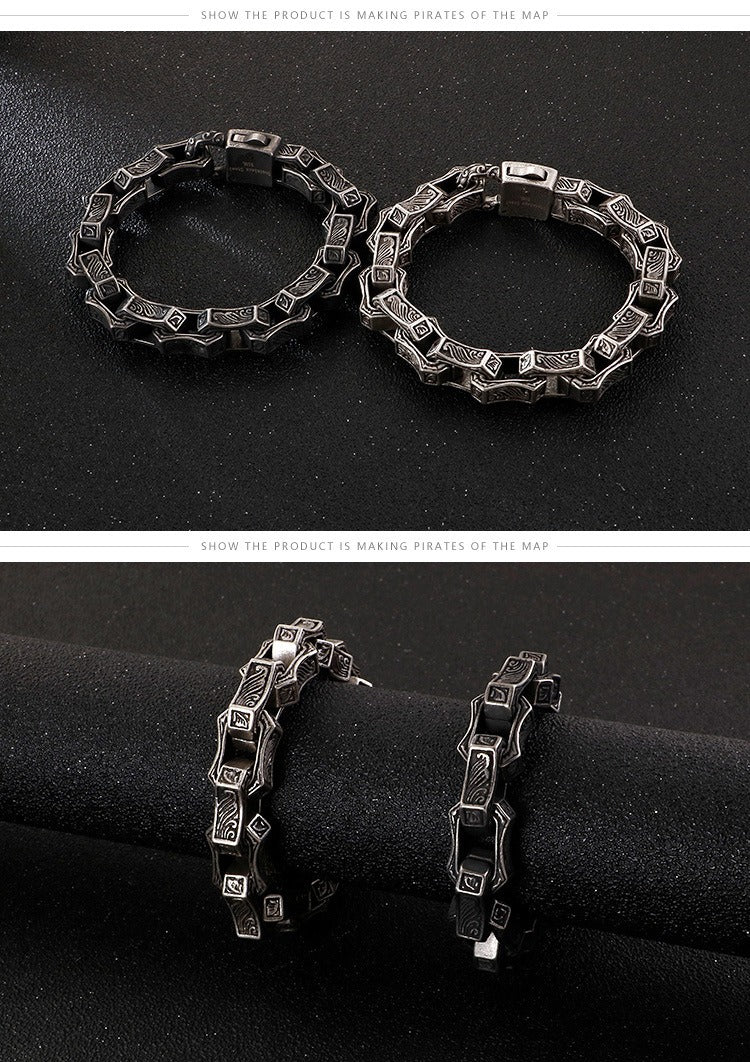 Men’s Vintage Punk Chain Bracelet – Heavy Stainless Steel Biker Link in Blackened or Antique Silver KB118451-BDJX