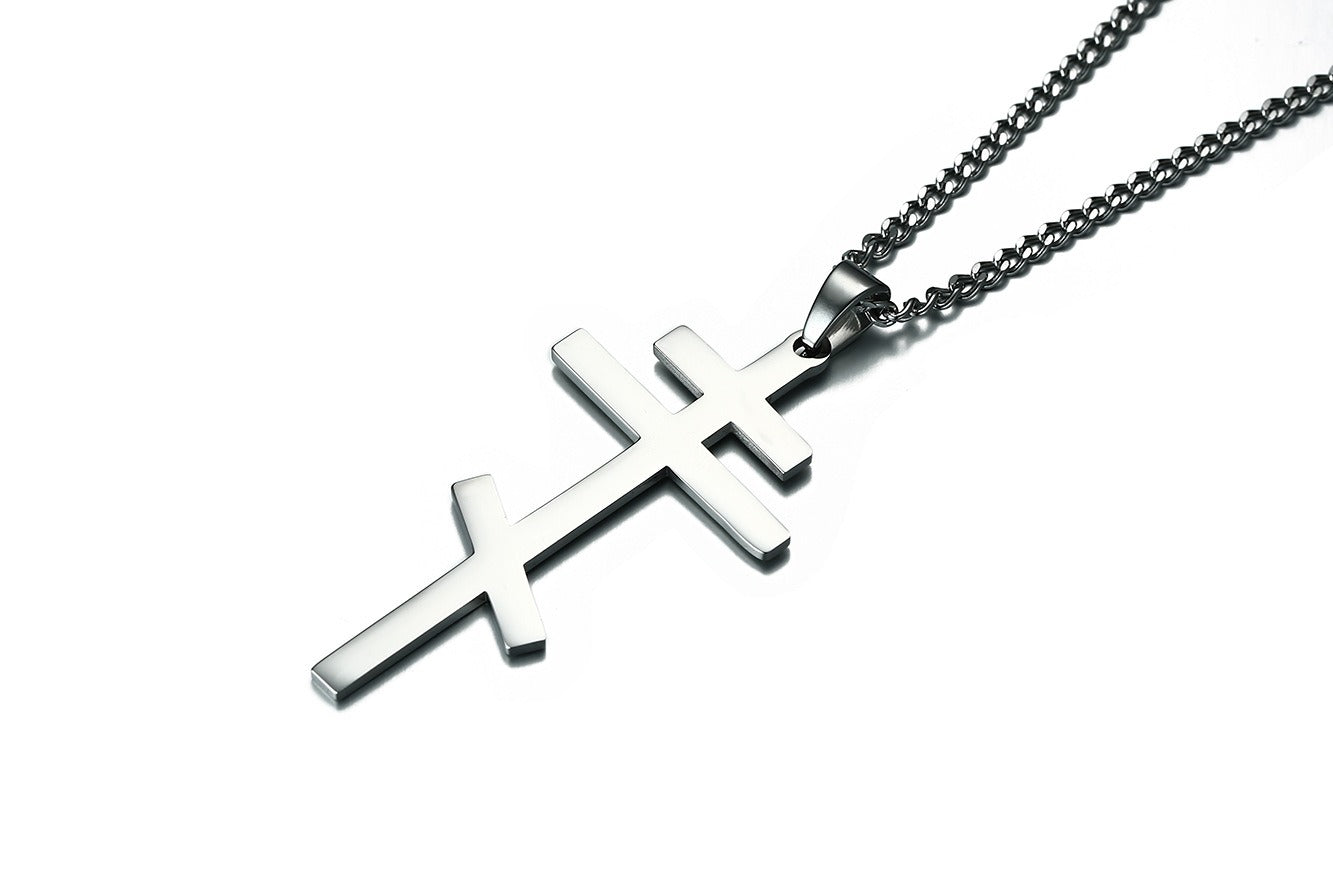 Men's Stainless Steel Orthodox Cross Necklace – Bold Double Bar Gothic Pendant PN-831