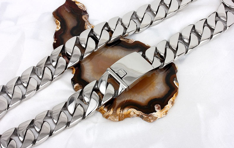 Kemstone Men’s Heavy 24mm Cuban Link Chain Necklace – Stainless Steel Streetwear Jewelry Bold Punk Style KN10319-D