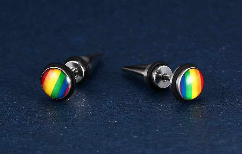Kemstone Titanium Steel Gradient Ear Studs – Hypoallergenic 9mm Six-Tone Minimalist Jewelry PE-001