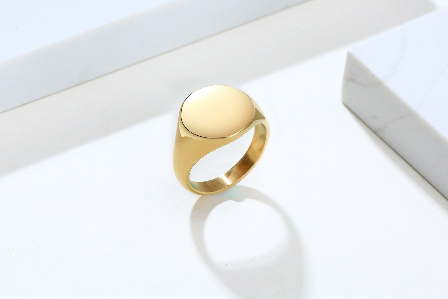 Anillo de acero inoxidable Kemstone con banda ancha - Joyería geométrica minimalista para parejas RC-448