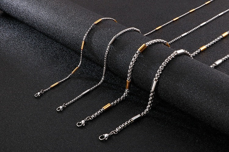 Collana con catena in acciaio al titanio Kemstone - Design geometrico moderno per unisex con osso KN107410-Z
