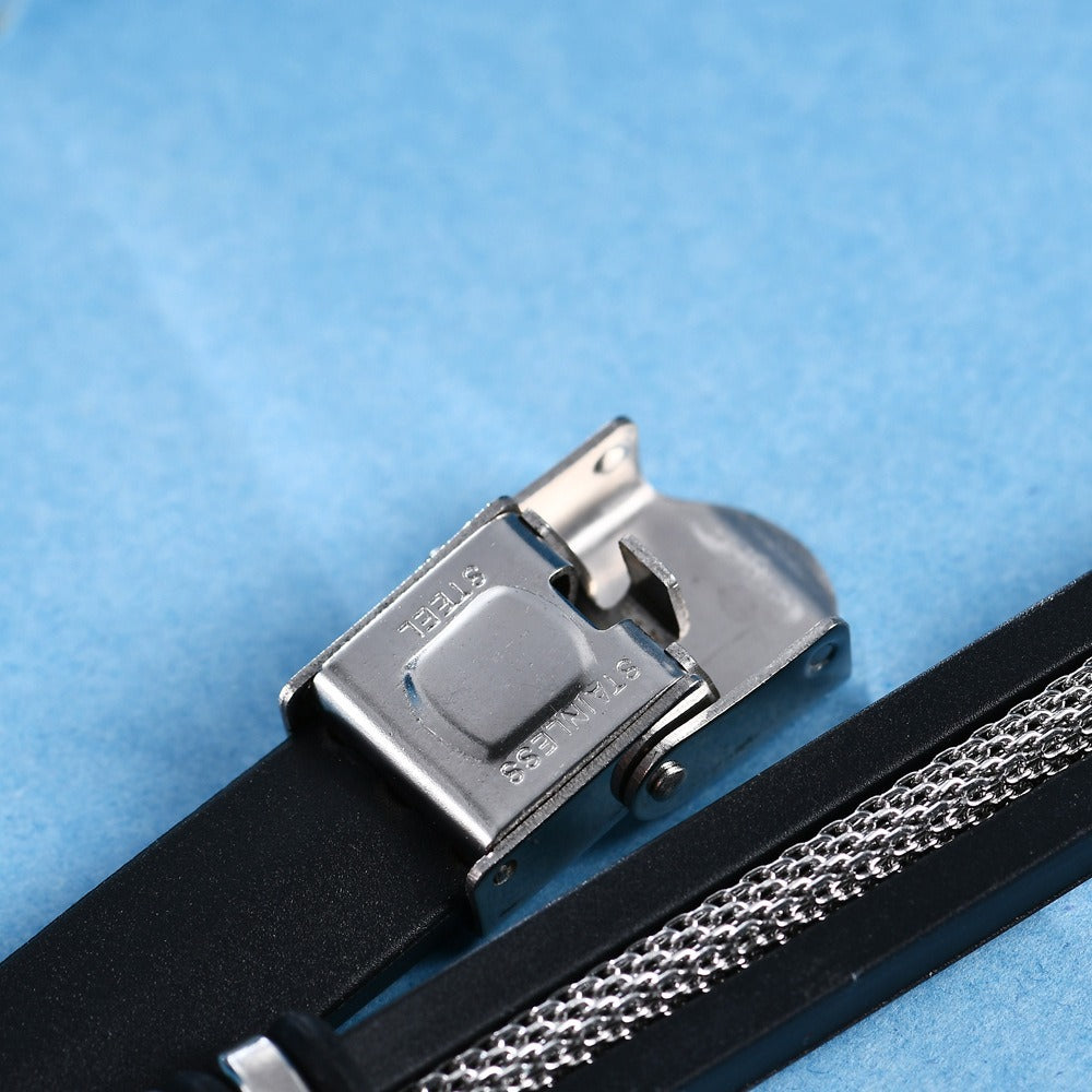 Kemstone 12MM Stainless Steel Silicone Bracelet for Men – Magnetic Clasp AD1204