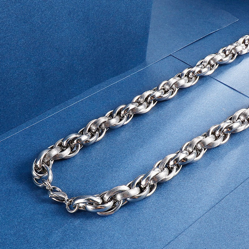 Kemstone Dual-Clasp O-Chain Set – Textured Stainless Steel Necklace & Bracelet for Men KB80794-Z