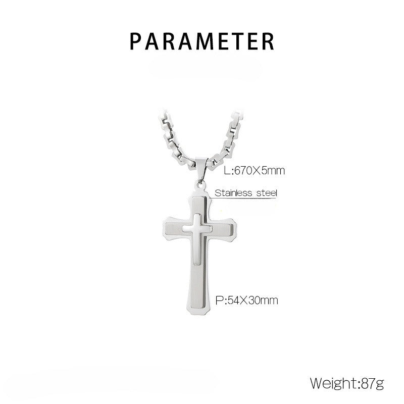 Kemstone Titanium Steel Vintage Bamboo Chain Necklace – Triple Cross Pendant for Men KN288587-K