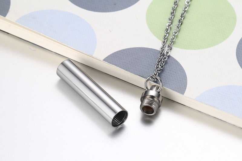 Kemstone Cylindrical Titanium Steel Perfume Pendant – Couple’s Essential Oil Necklace PN-587