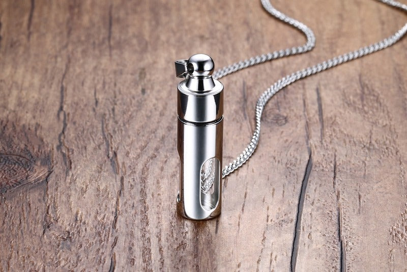 Viking Glass Perfume Bottle Pendant for Men – Stainless Steel Gothic Locket Necklace PN-720