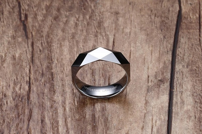 Kemstone 6MM Faceted Tungsten Steel Ring β Geometric Edge Durable Design TCR-033