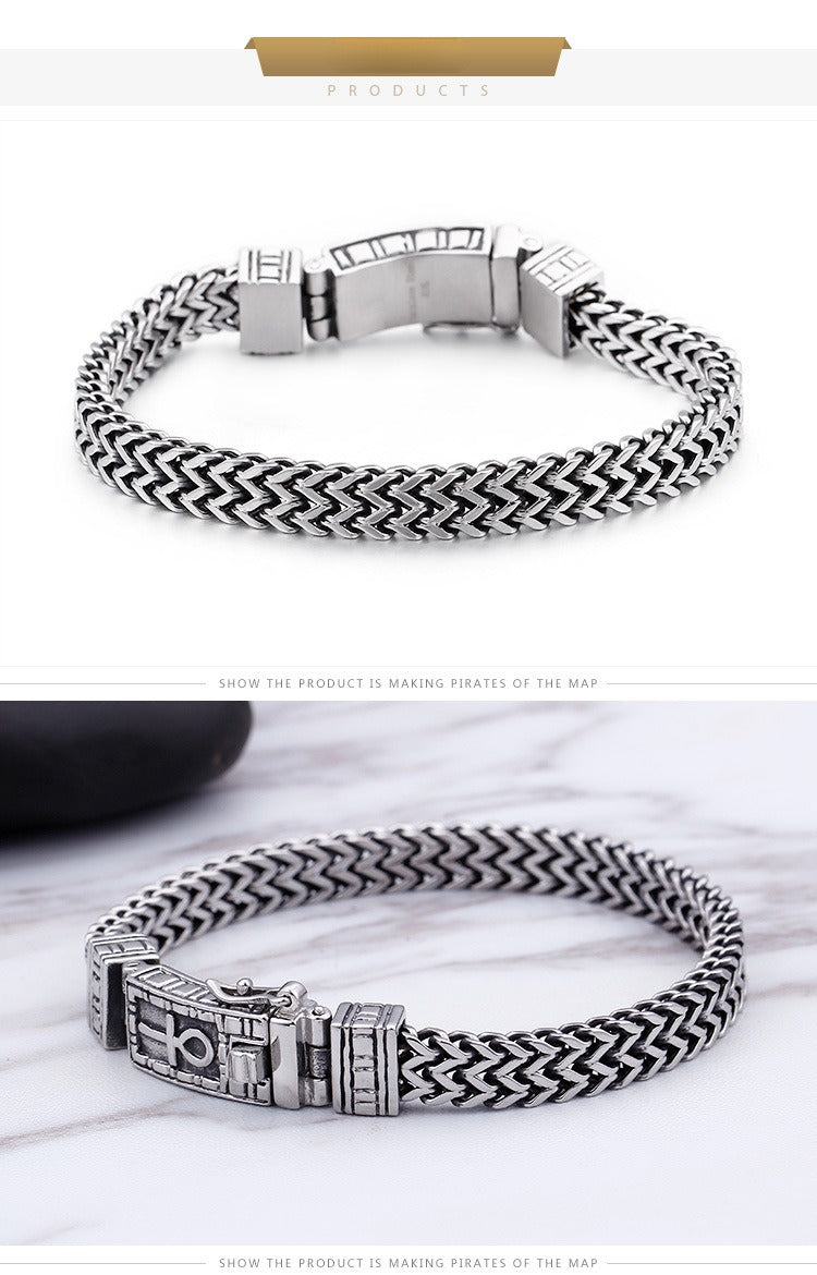 Kemstone Double-Row Titanium Steel Chain Bracelet – Rugged Punk Style for Men KB97942