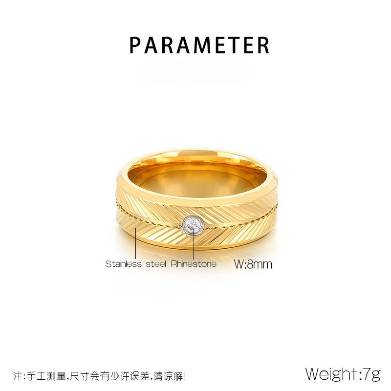 Kemstone Steel Feather Ring – Gothic Circle Band with CZ Stones for Men KR110876-GC