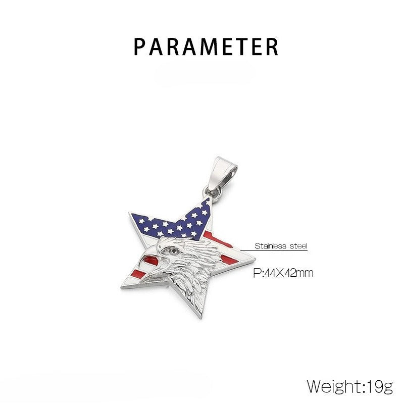 Kemstone Men’s Titanium Steel Eagle Pendant Necklace – Enamel Star/Triangle KP117368