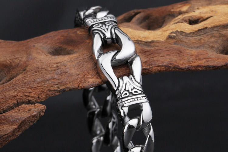 Vintage Stainless Steel Curb Chain Bracelet – 22cm Gothic & Street Style for Men KB23805-D
