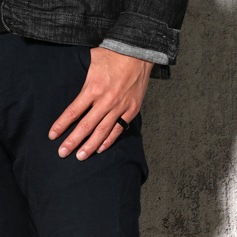 Kemstone 8mm Black Stainless Steel Men’s Ring – IP Plated, High Polish Minimalist Style R-383